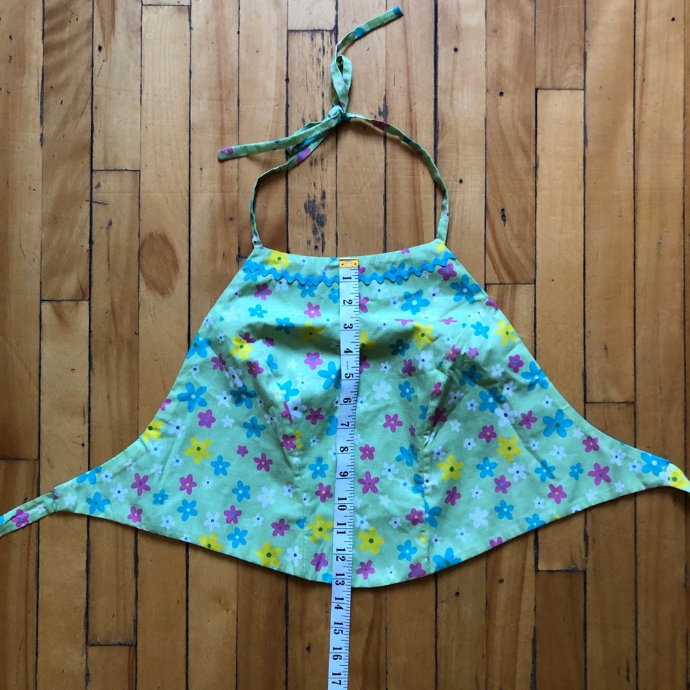 Vintage 90s Y2K Reverse Cropped Floral Daisy Halter Tie Top Club Raver - Picture 6 of 7